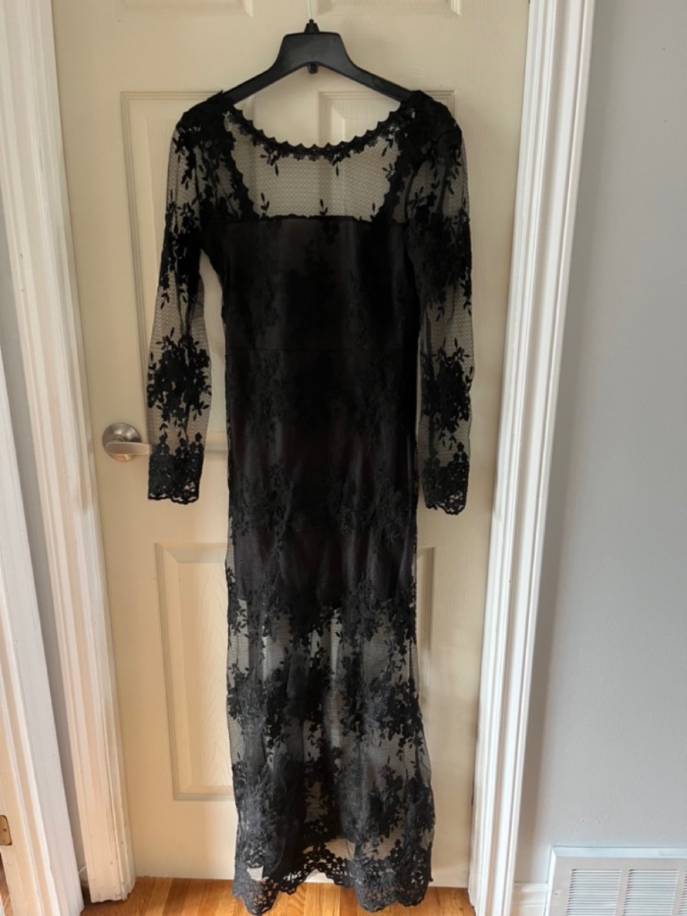 Mango "Simona" Semi-Transparent Lace Long Dress in black